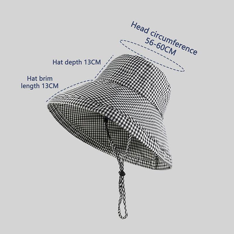 Korean Version Of Fresh Striped Bucket Hat Spring And Summer Thin Women'S Outdoor Sunshade Lace-Up Big Eaves Foldable Sun Cap
