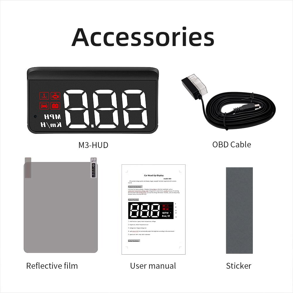 M3 HUD Дисплей OBD2 Бортовой компьютер Автомобильный проекционный дисплей на лобовое стекло Крупный шрифт Проекция E-OBD и GPS Подходит для всех автомобилей M1