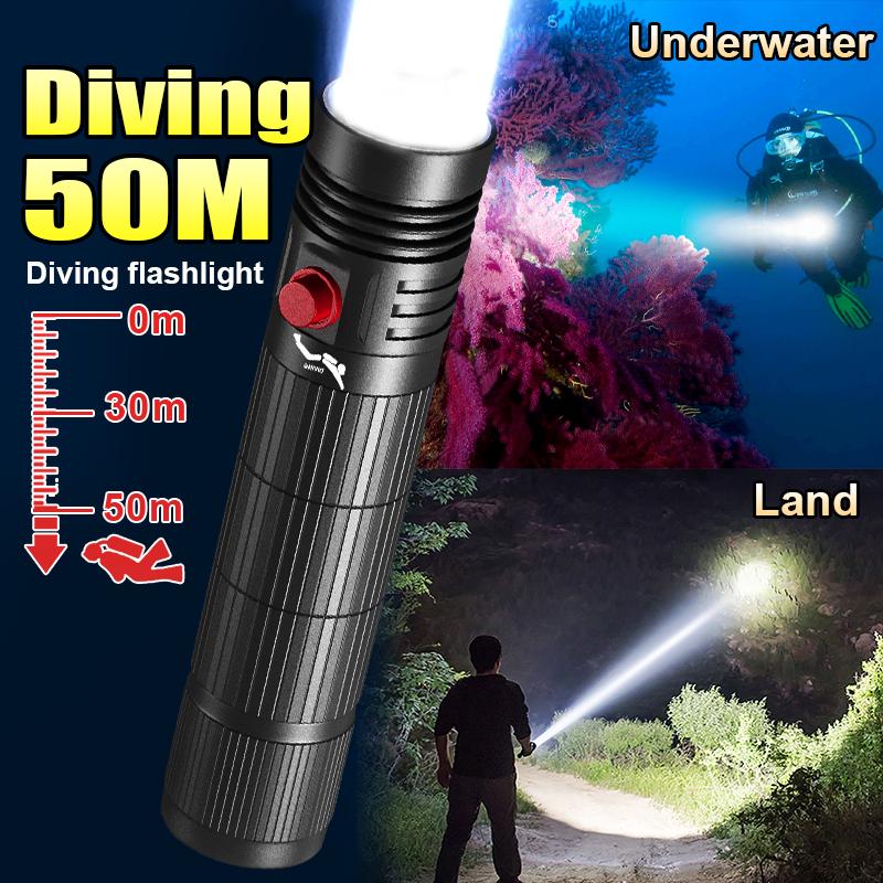 Фонарик для дайвинга высокой мощности L2 с фитилем, 4 режима, регулируемый водонепроницаемый фонарь, рабочий свет для подводной рыбалки, фонарик для рыбалки