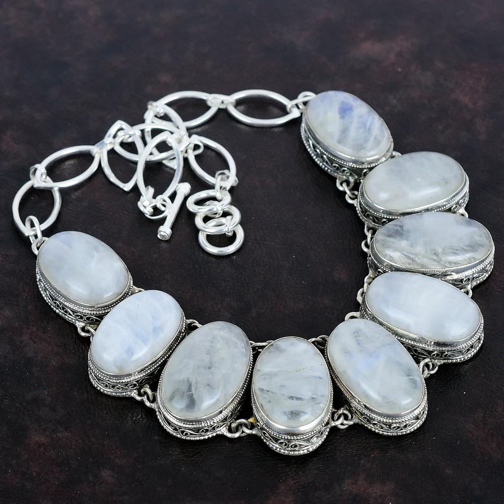Rainbow Moonstone Necklace 925 Sterling Silver Necklace Vintage Gemstone Necklace Adjustable Chain Necklace Handmade Silver Jewelry For Gift