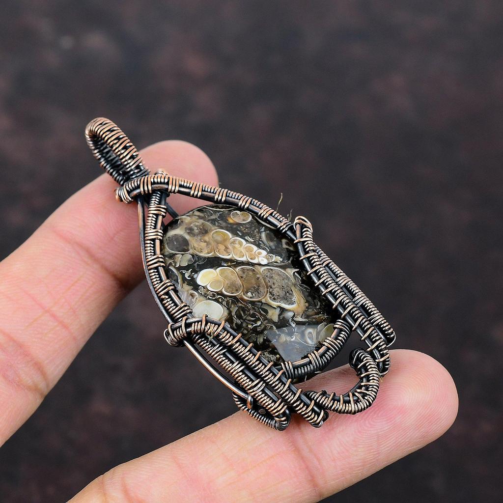 Turritella Agate Pendant Copper Wire Wrapped Pendant Gemstone Pendant Gift For Her Handmade Women Jewelry Wedding Gift Wrapped Stone Pendant