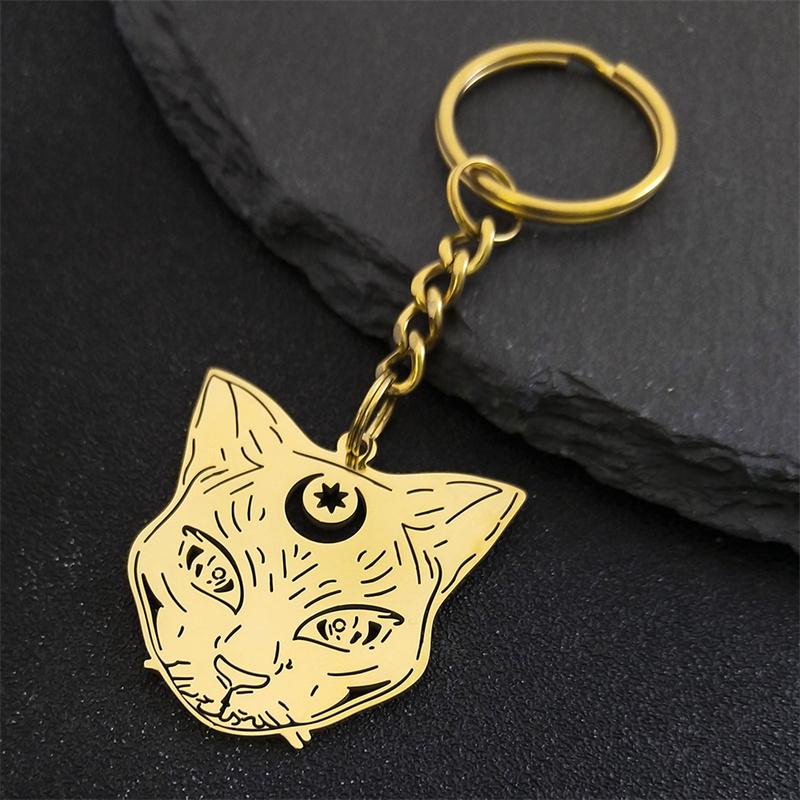 Witch Cat Crescent Moon Star Keychain for Women Men Stainless Steel Silver Color Bag Charm Accessories Jewelry llaveros K8574S01