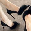 2025 весна новые остроносые легкие шерстяные замшевые туфли женские сексуальные черные банкетные туфли с V-образным вырезом на шпильке на высоком каблуке