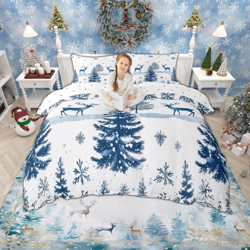 Homewish Watercolor Xmas Tree Duvet Cover Set for Girls Boys, Merry Christmas Bedding Set, New Year Gifts Quilt Cover Set