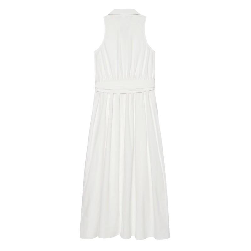 Vacation Style Collared Buttoned Midi Dress With Square Buckle Belt 0387075