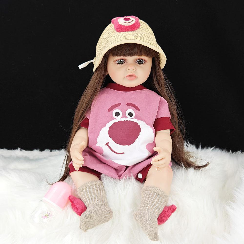 Реалистичная кукла-реборн из мягкого силикона 55 см 22 дюйма с одеждой, магнитной соской, бутылочкой для кормления, набором ручной работы, подарком на день рождения для девочки