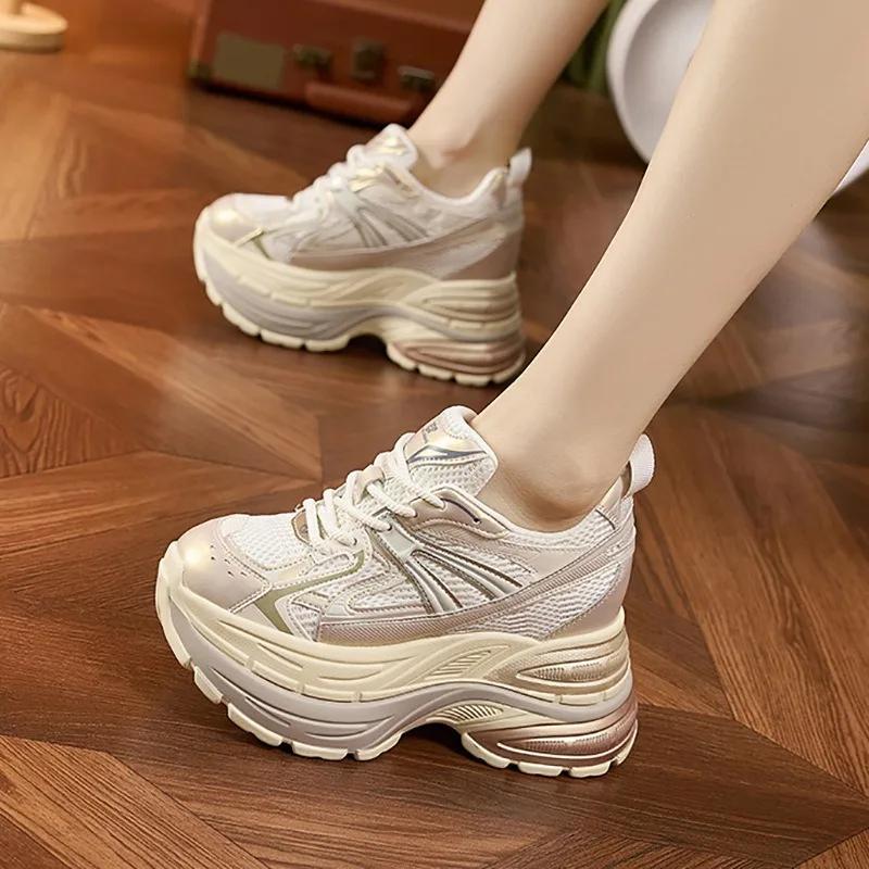 Модные 10 см Новые Синтетические Микрофибровые Кожаные Массивные Кроссовки Ботильоны Женские Удобные Весенне-Осенние Вулканизированные Смешанные Цвета Модная Обувь