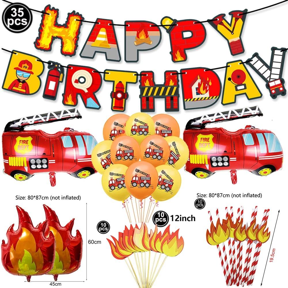 Firetruck Party Supplies Fire Paper Cups Fire Flame Drinking Straws Cake Topper Firefighter Birthday Party Decorations