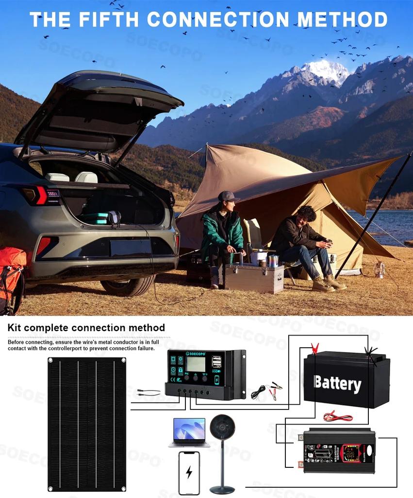 Солнечная электростанция SOECOPO 6000 Вт, Панель 800 Вт, Контроллер 100 А, 12 В в 110 В 220 В переменного тока, с зажимами типа "крокодил", для кемпинга, дома, CE, FCC