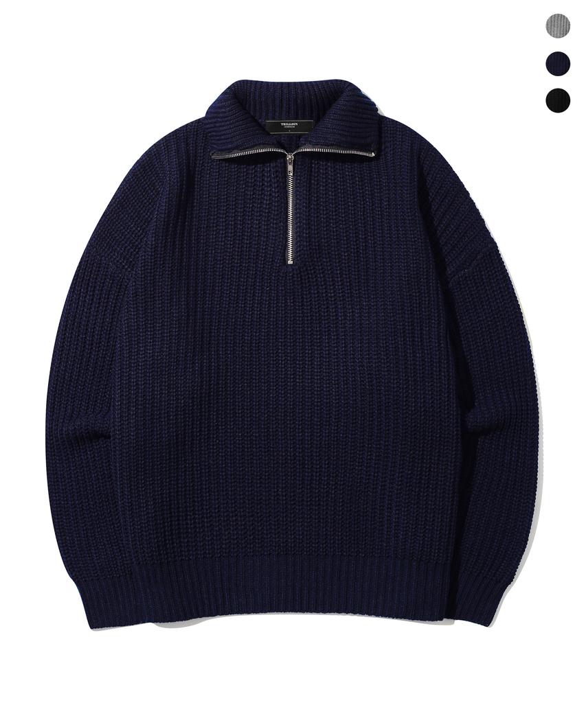 TRILLION Washable Half-Zip Collared Hacci Knit_3Color