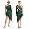 Womens Latin Ballroom Dance Dress One Shoulder Asymmetric Fringe Tassel Detail Shiny Rhinestones for Salsa Tango Performances