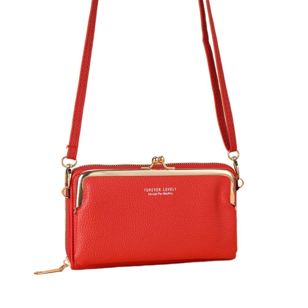 Однотонный кожаный кошелек на молнии для женщин, держатель для карт, модная сумка через плечо для телефона