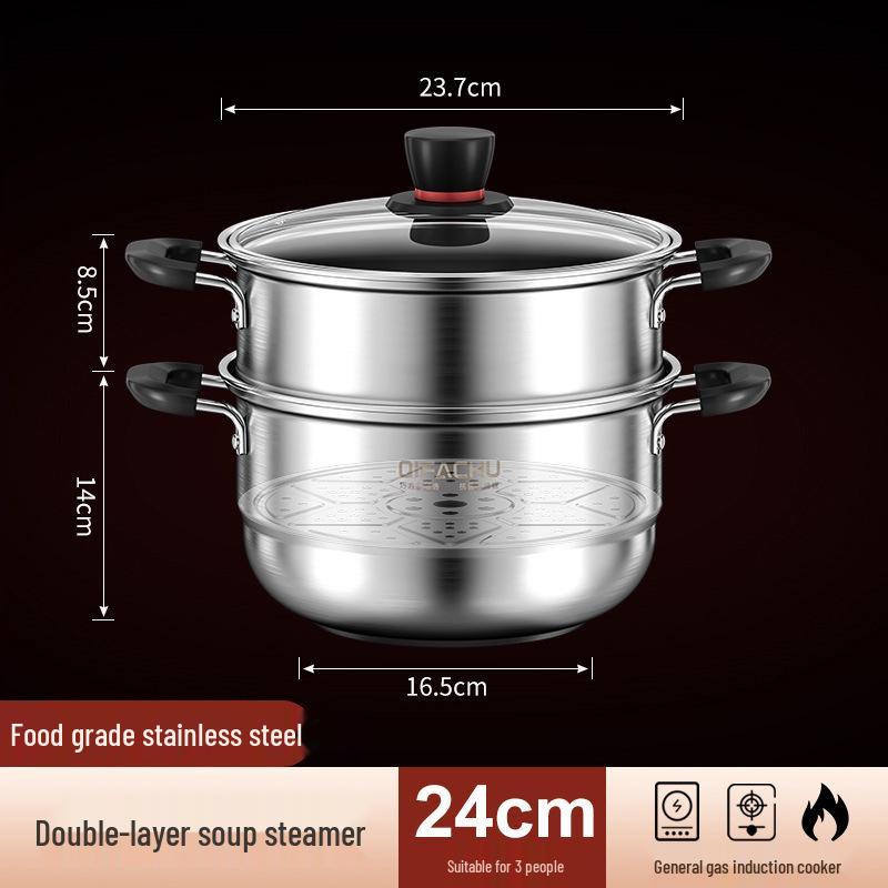 Qiaofangchu 304 Stainless Steel Steamer Pot: Thickened for Cooking Noodles, Soup, and Milk On Induction and Gas Stoves.