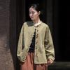 Женские винтажные рубашки, топы, блузки с длинными рукавами, осенние однотонные рубашки на пуговицах в китайском стиле
