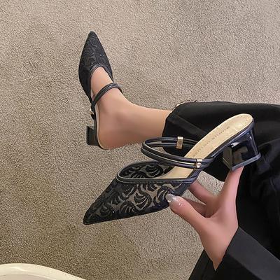 Модные женские тапочки летние с острым носком модные на низком каблуке чистого цвета внешние женские сандалии