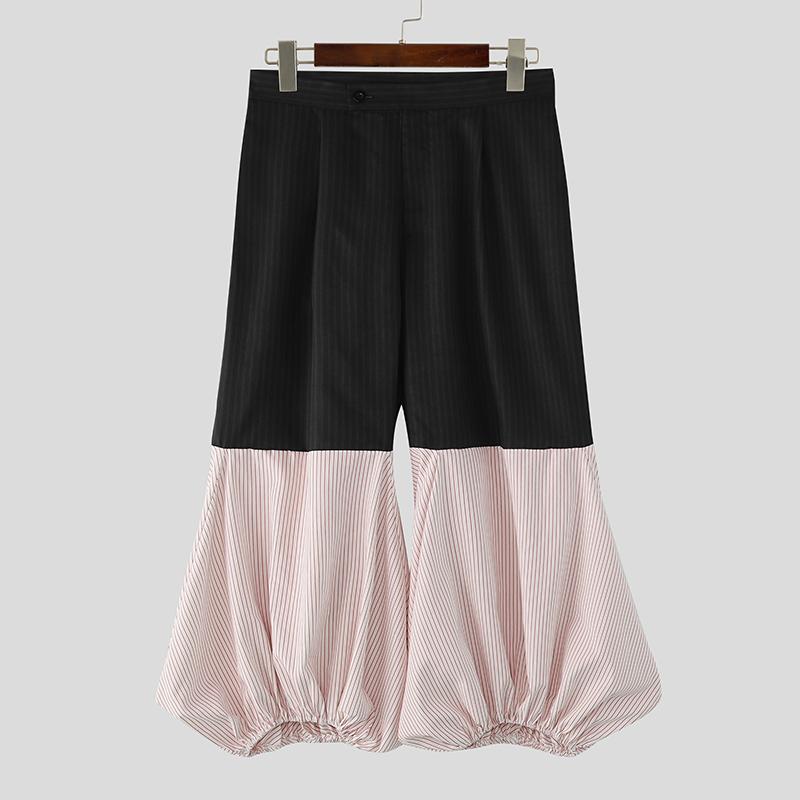 INCERUN Мужские повседневные брюки-фонарики в полоску на молнии с завышенной талией