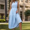 YYFS Women's Fashion Summer Spring Stripe Print Sleeveless Stand-collar High Waist Casual Dresses