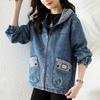 Весенне-осенняя женская повседневная короткая джинсовая куртка с капюшоном