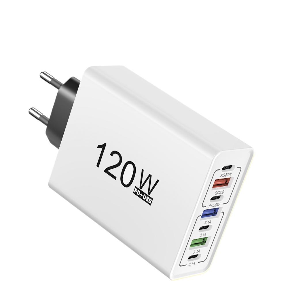 Зарядное устройство USB C Type C 120 Вт, многопортовое, с быстрой зарядкой, адаптер для зарядки телефона для iPhone Samsung Xiaomi Huawei, EU/US вилка, настенное зарядное устройство