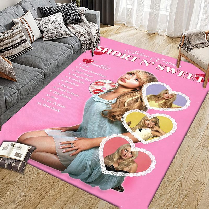 Sabrina Poster Flannel Printed Carpet, Home Sofa Decoration for Living Room & Bedroom, Non‑Slip Play Flannel Floor Mat for Game Room