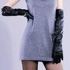 Fashion Lady Solid Color Faux Leather Full Finger Long Arm Gloves Stage Mittens