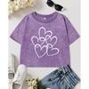 Simple Heart Print Washed Tee Shirt Women Fitness Summer Tops Casual Short Sleeve Cotton Comfortable Woman T-Shirts