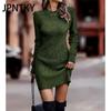 JPNTKY Women's Fashion Casual Solid Color Print Autumn Winter Long Sleeve O-Neck Loose Sweaters Dress