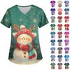 Ladies' Christmas Printed Fashionable V-neck Pocket Short Sleeved Uniform And Caregiver Top