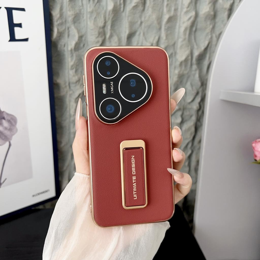 Для Huawei Pura 80 70 Pro Plus Ultra Чехол из натуральной кожи Защита объектива камеры Держатель для пальцев Металлическая подставка Гальваническое покрытие