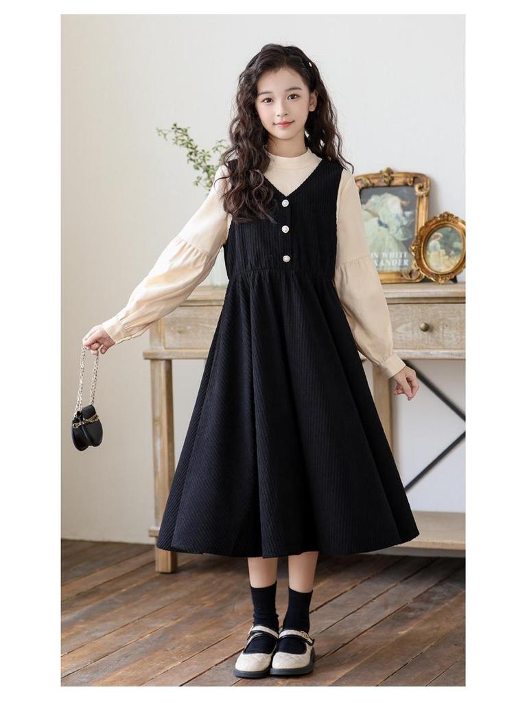 Платье принцессы CUHK для девочек, с длинным рукавом, с эффектом двухслойности - Модный осенне-зимний стиль