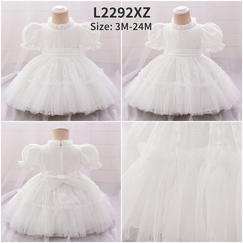Новое европейское и американское детское платье принцессы: Юбка-сетка для ребенка 1 год, пышный дизайн, крестильный костюм в полнолуние с шапочкой