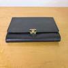 Used 【Rare】Chanel Caviar Skin Coco Mark W-Hook Trifold Wallet Black