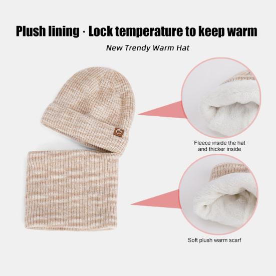 3Pcs/Set Winter Hat Scarf Gloves Set Thickened Velvet Lining Colorful Elastic Fit Knitting Hat Neck Warmer Gloves Set