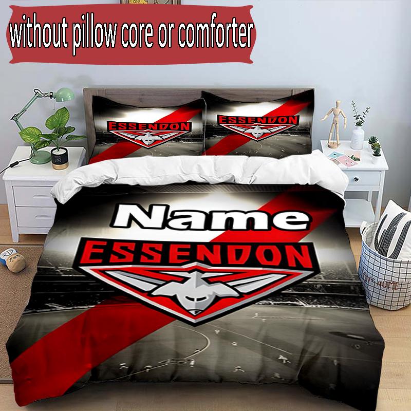3pcs Duvet Cover Set (1*Duvet Cover + 2*Pillowcase, Without Core), Custom Name Essendon Football Pattern Bedding Set, Home Bedroom Decor Gift