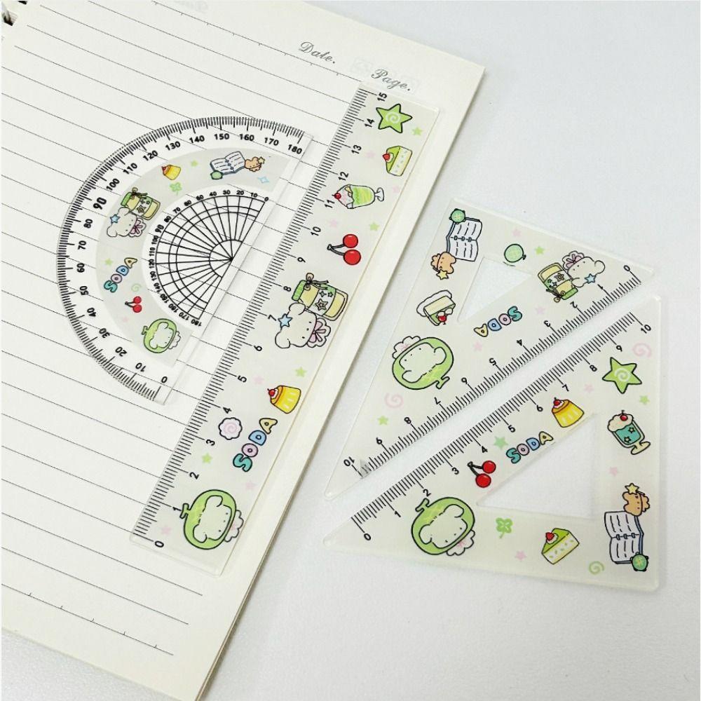 4pcs Math Geometry Tools Ruler Set Melon Dog Straight Ruler Portable Triangle Rulers  School Office