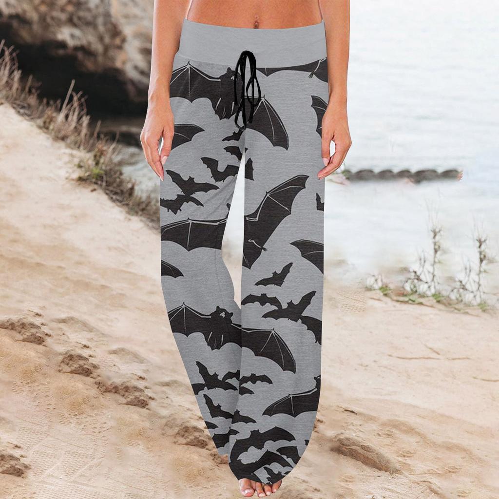 Женские спортивные брюки, спальные брюки, напечатанные широкие брюки на шнурке, повседневные брюки с карманами