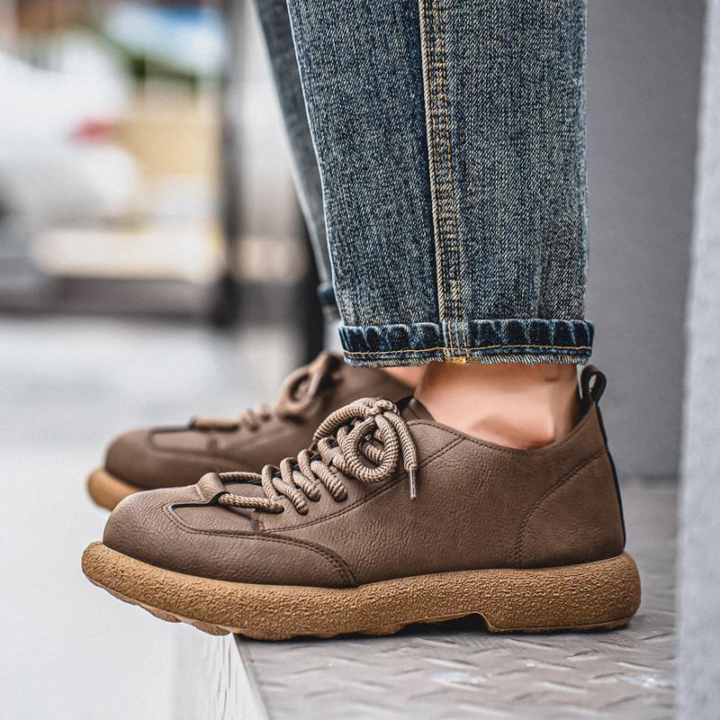 Мужские ботинки в стиле ретро, обувь, модная повседневная обувь для вождения, черные, хаки, обувь с широким носком, большие размеры