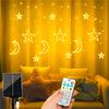 Waterproof Star and Moon Solar Curtain Lights, 126 Bulbs, 3.5m, Remote Control, Christmas Lighting, Perfect for Home, Outdoor, Wedding, Garden,