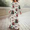 LYRIA Christmas Theme Long Sleeve Round Neck Dress Elegant Commute Style Polyester Fabric Printed Pattern Color Block Autumn Winter