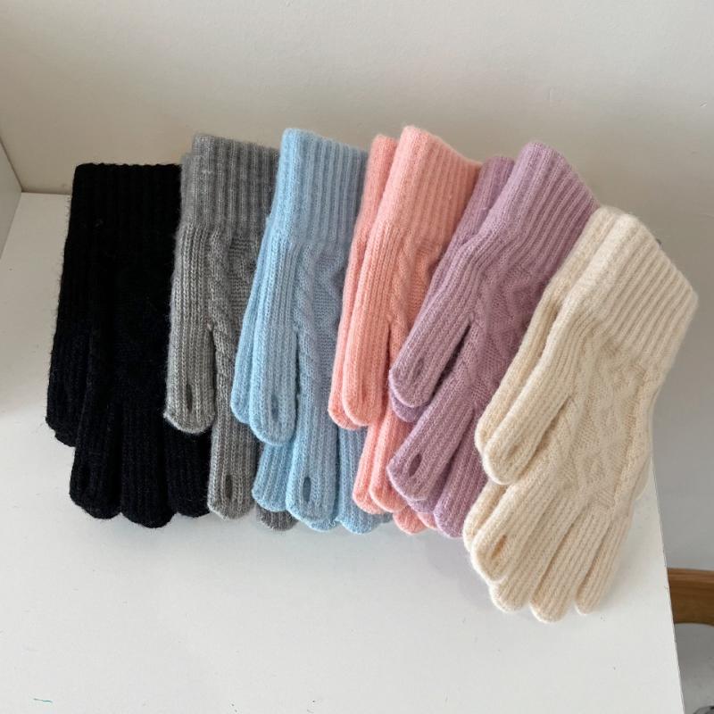 Thickened Knitted Autumn Winter Gloves Touchscreen Compatible Riding Warmth Insulation Pure Color Cute Gloves Unisex