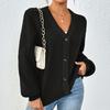 Элегантный женский вязаный кардиган-жакет - Однотонный, на пуговицах спереди, Автономный узор - Весна и Осень