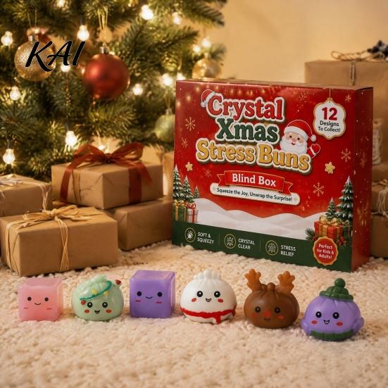Unique Christmas Collectible Figures Advent Calendar with Squeeze Toys, Cute Silicone Dumpling Figures, Surprise Gift Set Stress Relief Sensory Fidget