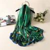 Latest Lovely Animal Green Peacock Feather Silk Shawl Scarf Spain Luxury Brand Beach Bandanas Foulard Sjaal Wrap Hijab Caps