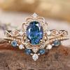 Luxury Blue Zircon Ring, European and American Alloy Inlaid with Blue Diamond Ring and Gold Ring for Women.