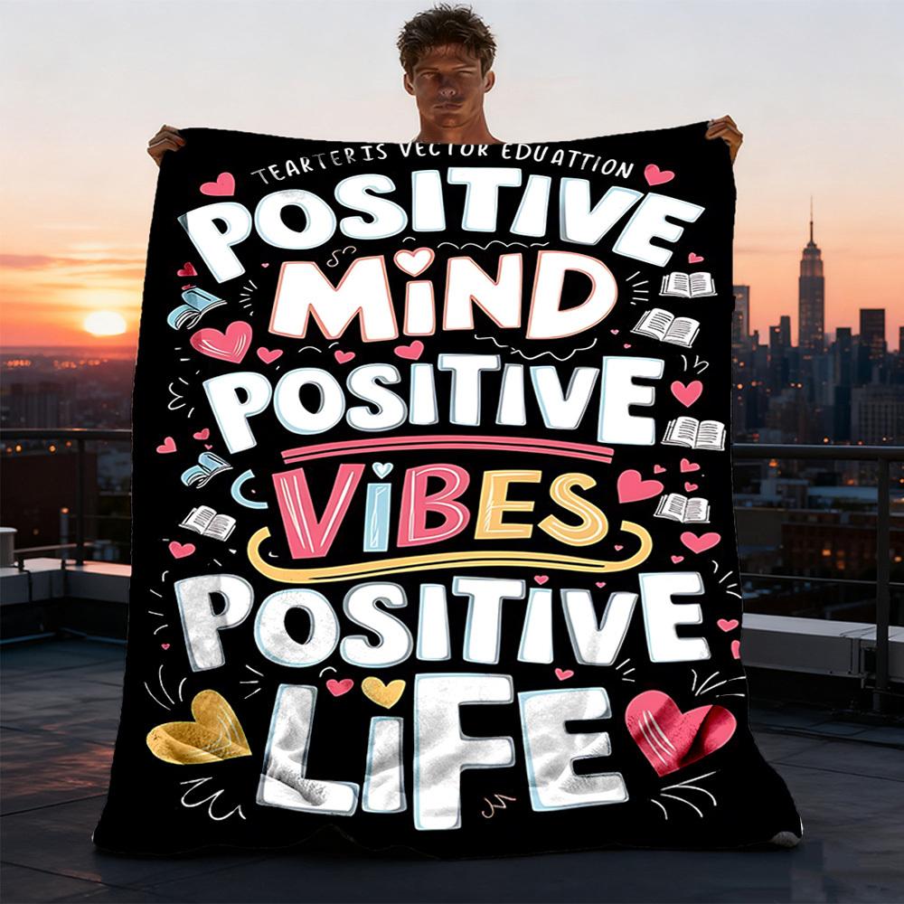 1pc Positive Mind Positive Vibes Print Outdoor Blanket, Lightweight Polyester,