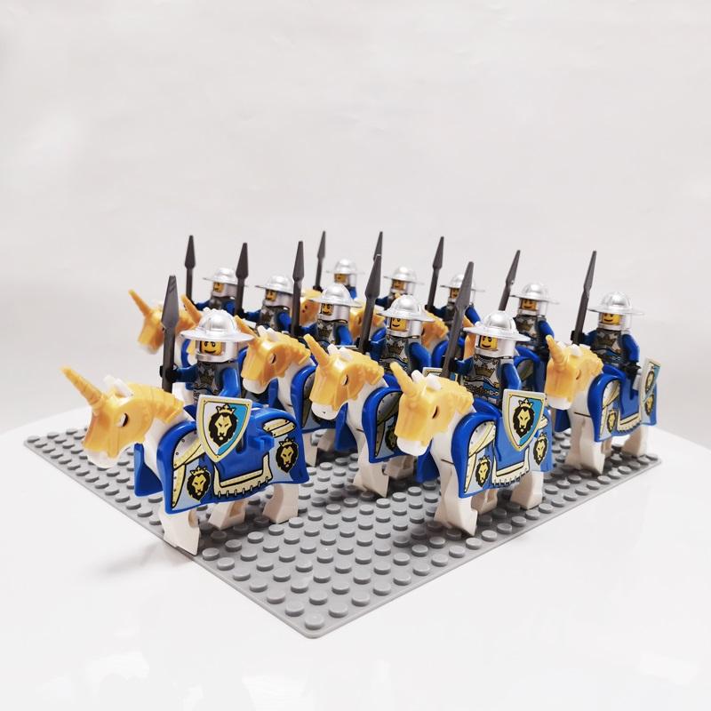 Medieval Knights Castle Cavalry Rohan Soldiers Guard Army Lotr Cavalier With Weapon Armor Helmet Shield and Horse Figure Blocks