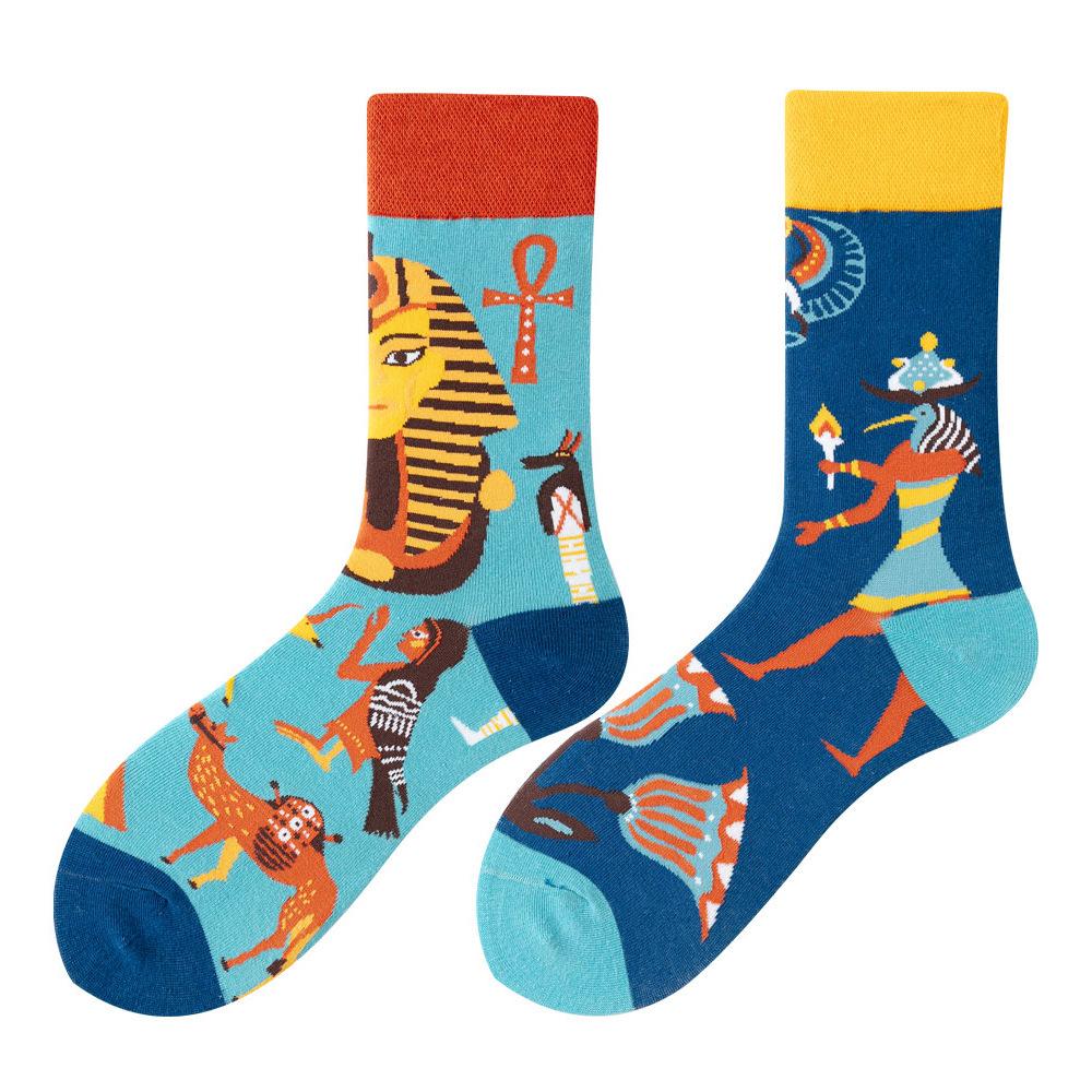 SMLSOX Летние асимметричные носки до середины икры с утками-мандаринками для пары, красочные рождественские хлопковые модные носки