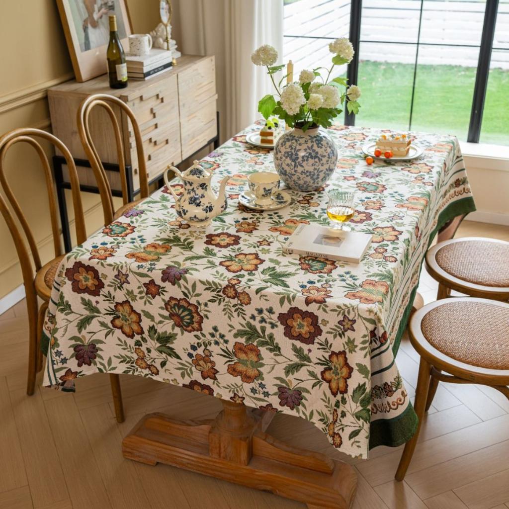Скатерть для журнального столика Ткань Колокольчики Цветочный жаккард Загнутый край Литературная Прямоугольная Скатерть для обеденного стола