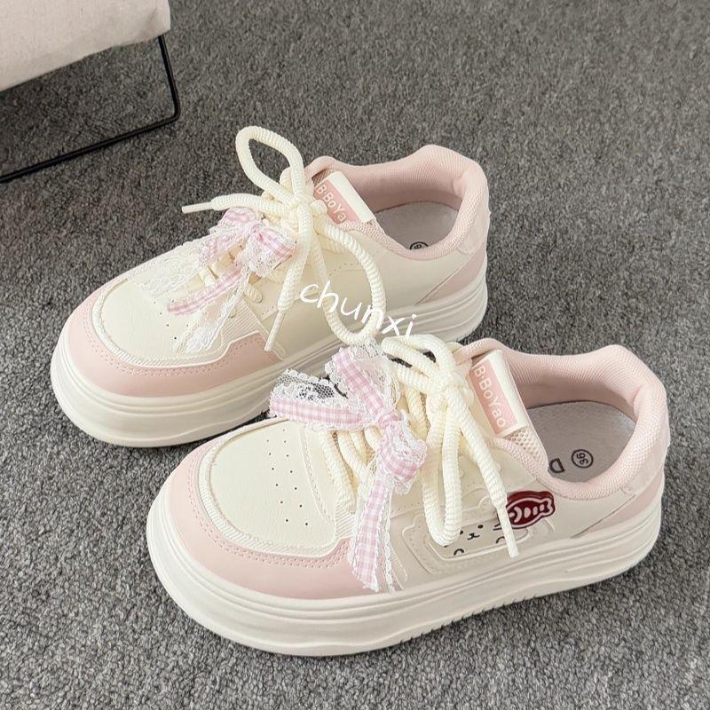Детские спортивные туфли-хлебцы на толстой подошве с бантом, легкие и универсальные повседневные туфли