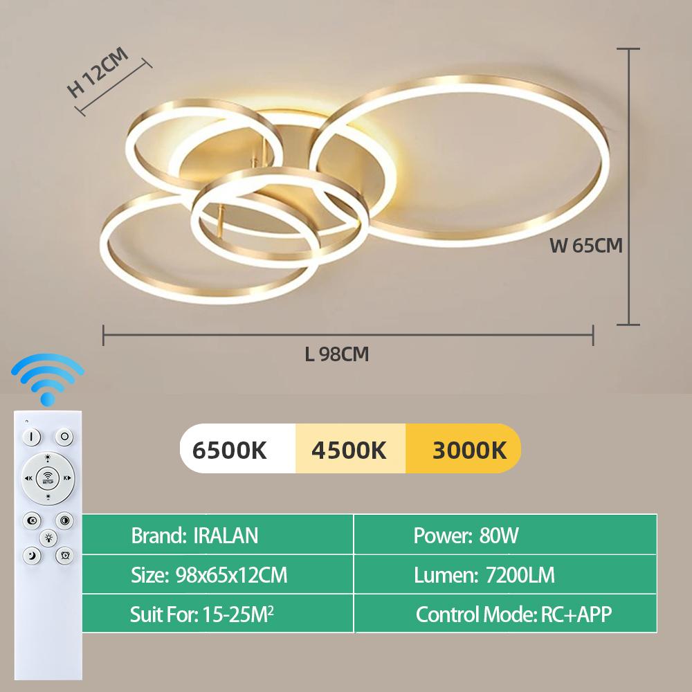 Светодиодные круглые потолочные светильники IRALAN для гостиной, спальни, 3-цветное затемнение, домашний светильник для помещений, современная потолочная люстра